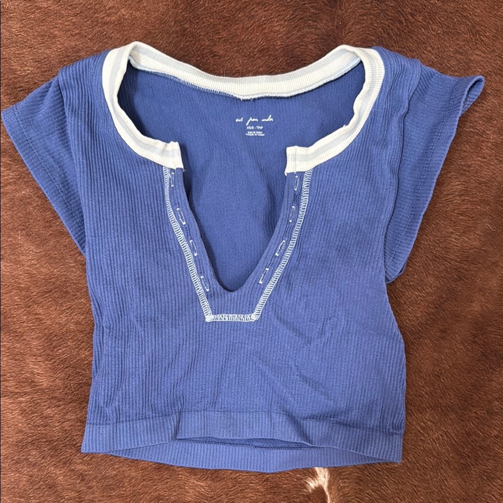 Blue Ribbed Women's Top